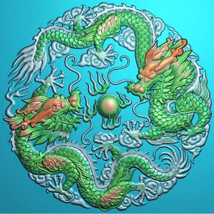 雕花之家精雕浮雕图双龙戏珠二龙戏珠双龙夺珠圆形柜门沙发椅背板