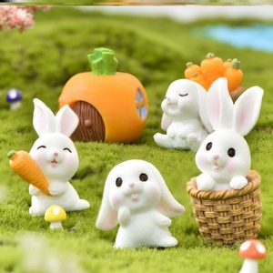 盆景小摆件可爱动物卡通兔子装饰品胡萝卜兔房子植物树脂配件