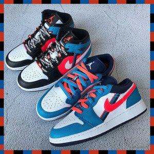 适配nike耐克af1空军一号双色aj1黑红蓝鸳鸯蓝红白拼接鞋带装饰女