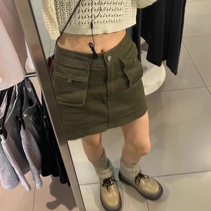 韩国军绿色工装牛仔短裙女2024年夏季新款性感高腰显瘦A字半身裙