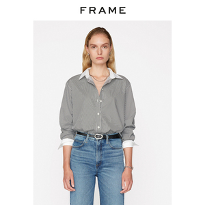【新品】frame女式长袖衬衫条纹oversized宽松男友风上衣秋款女装