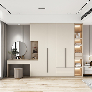 现代简约衣柜转角书桌书架一体组合北欧家用卧室实木质衣橱化妆桌