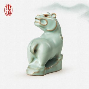 东道汝窑十二生肖尊系列首个作品茶宠摆件赏玩佳选  虎尊 天青