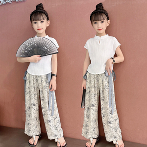 亲子装女童短袖夏装套装2024新款中国风儿童夏季冰丝阔腿裤母女装