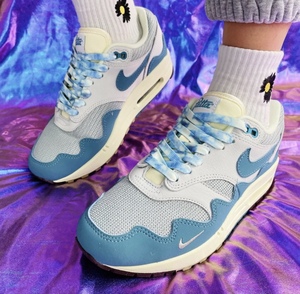 适配air max 1 aqua noise灰蓝波浪纹多彩泼墨扎染鞋带腰果花鞋绳