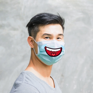 男士笑脸口罩贴纸卡通嘴唇笑口露牙齿大笑表情服务窗迎宾店员柜台