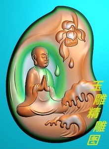 随型水浪莲花滴水无相佛悟道精雕图jdp浮雕玉雕灰度图bmp人物