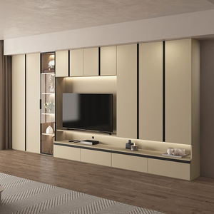 电视机柜客厅实木定制轻奢电视柜一体组合墙柜背景墙现代简约满墙