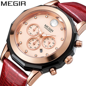 美格尔MEGIR手表时尚多功能防水镶钻日历大表盘女士腕表手表2042L