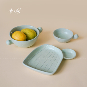 昔原 仙人掌 一人食套装餐具 原创设计早餐碗盘套装 双耳面碗果盘