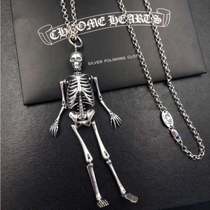 ch925纯银大骷髅人骨架项链吊坠嘻哈朋克个性那女t恤毛衣链