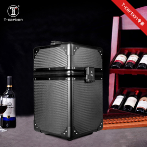 T-carbon碳纤维高档四支装红酒箱通用收纳箱车载便捷酒箱手提箱