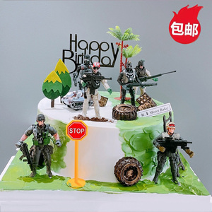 国庆节特种兵军人飞机坦壳蛋糕装饰男孩生日烘焙甜品装扮配件插牌