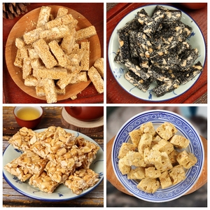 潮汕传统小吃茶点潮州龙湖特产白芝麻黑芝麻条花生酥豆方姜汁软糖