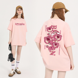 樱花粉t恤女短袖小个子宽松印花上衣2024夏季新款设计感潮牌半袖