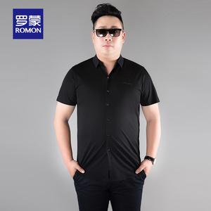 罗蒙加肥加大男衬衫200斤啤酒肚大肚子男装胖子冰丝大码短袖衬衣