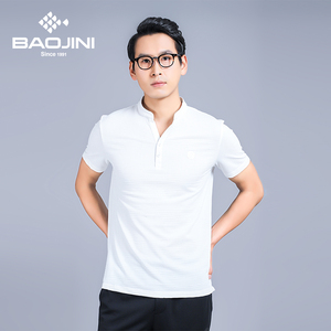 堡基尼夏季男士纯色短袖立领白t恤休闲时尚体恤男装棉衣服夏装