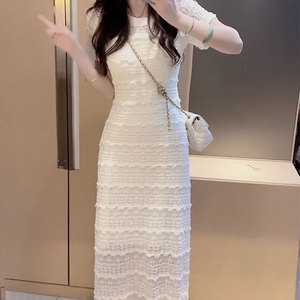 法式白色蕾丝连衣裙女夏季2024新款高级感小个子修身显瘦气质长裙