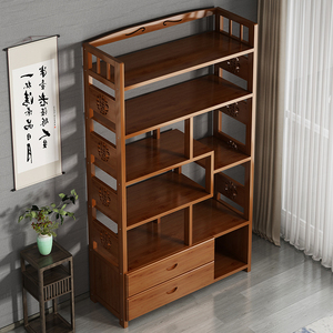 中式楠竹博古架茶室展示柜客厅置物架落地多层多宝阁办公室书柜子