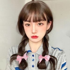 假发女长发空气刘海麻花辫子长直发网红可爱双马尾自然双辫全头套