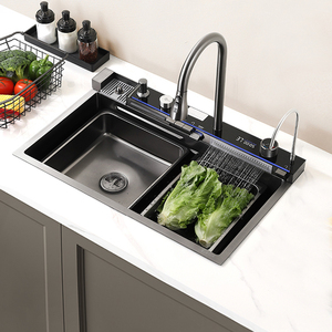 利姿加厚5.0不锈钢厨房水槽大单槽飞雨瀑布智能数显洗碗洗菜台盆