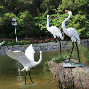 户外仿真仙鹤玻璃钢雕塑花园景观水池假山庭院装饰丹顶鹤白鹭摆件