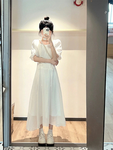 法式初恋白色连衣裙女夏收腰显瘦2023新款气质高级感裙子仙气长裙