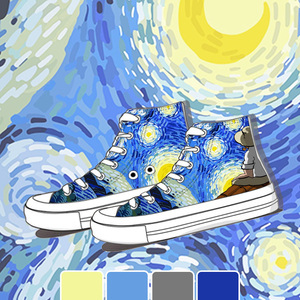 回力星空原创帆布鞋女夏季爆改涂鸦手绘梵高小众百搭jk情侣小白鞋