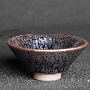 建阳黄鹧鸪斑建盏斗笠杯铁胎百花大茶盏单个功夫茶杯纯手工主人杯