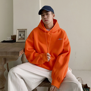 早初秋橙色奶油橘脏橘色卫衣男潮ins欧美嘻哈风美式复古连冒带帽