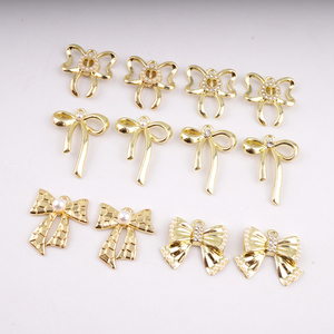 金色蝴蝶结耳环挂件 diy手作材料耳环项链钥匙扣 合金饰品配件