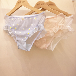 刺绣小雏菊小清新浅色中腰纱网女士内裤甜美大码透气少女学生可爱
