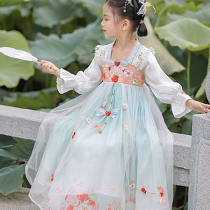 草莓派-伊娃布衣汉服女童秋季中国风宝宝高端儿童古装小女孩刺绣