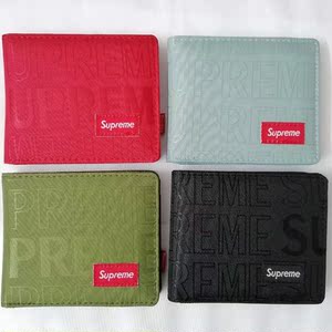 supreme2019ss钱包短款两折满绣男女零钱证件情侣款钱夹潮流款ins