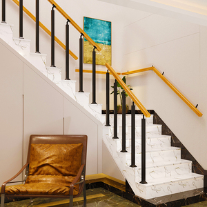 铁艺楼梯护栏复式扶手轻奢家用室内立柱简约阳台实木自装阁楼栏杆