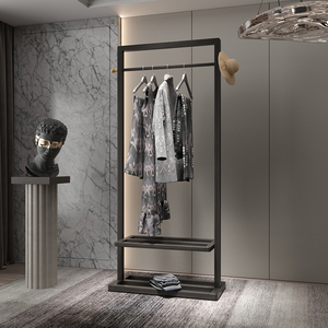 实木新中式入户玄关家用挂衣架屏风隔断客厅卧室房间衣帽架置物架