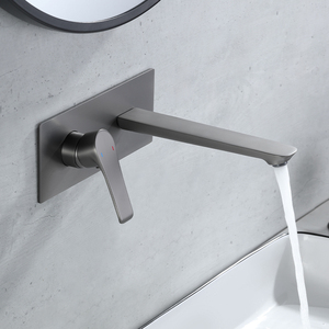 北欧极简枪灰色暗装面盆龙头家用全铜入墙式冷热暗藏式墙出水龙头