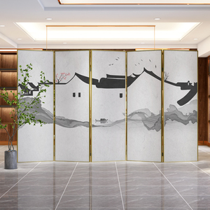 《旧江南》新中式徽派建筑折叠屏风隔断水墨线条客厅玄关书房装饰