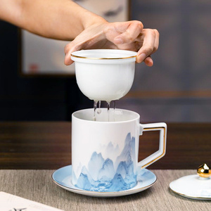 茶具泡茶杯子创意陶瓷水杯带盖过滤大容量男女茶漏杯老板杯礼盒装
