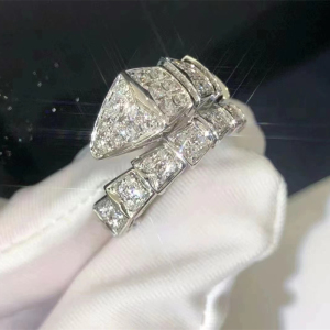 宝格丽bvlgari蛇骨蛇形宽版满钻戒指男女18k玫瑰金白金小蛮腰指环
