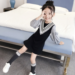 巴拉巴柆韩系女童连衣裙春秋2024新款韩版公主童装儿童长袖修身女