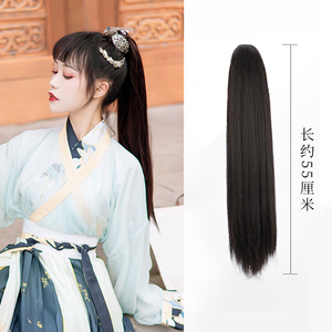 汉服假发马尾抓夹虎口古装直发女抓卡古风高马尾侠客发髻cos影视