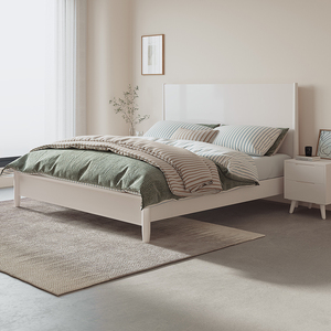 北欧白色实木床现代简约风格1.5m1.8米床单双人床主卧高箱储物床