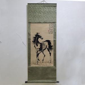 潘家园旧货市场仿古字画手绘真迹古董收藏老物件马画中堂画徐悲鸿