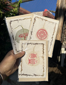 尼泊尔手工洛卡纸贺卡带信封 透明树叶 松针画 文艺礼品 三份包邮