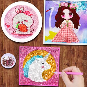 大童益智女孩自粘粘贴画水晶贴时尚儿童手工玩具珠子黏梦幻十字绣