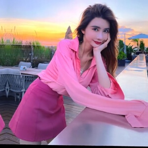 李婉君同款粉色衬衫女别致上衣夏薄款新长袖褶皱宽松长款防晒衬衣