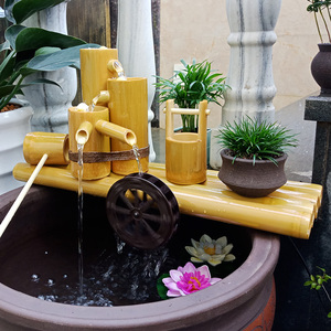 竹子筒流水器风水轮创意水车摆件鱼缸鱼盆石槽养鱼循环过滤器