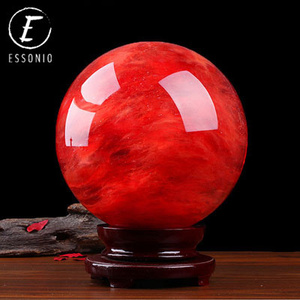 ESSONIO红色水晶球摆件招财转运球客厅高端大气上档次电视柜装饰