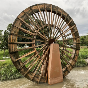 兰州防腐木景观建筑旋转水车 新农村民俗文化打卡引流水转筒车